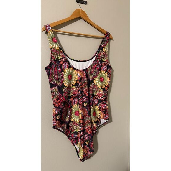 Nicole Miller Women's 3X One Piece Swimsuit Retro Floral Paisley Print Vacation - Picture 9 of 11